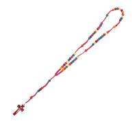 Healeved Wooden Rosary Beads Necklace with Colorful Tiny Cross Pendant, Handmade Beaded Chain Necklace for Men and Women, Suitable for Religious Prayer and Daily Wear