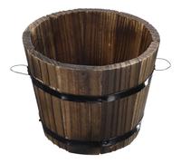 Healeved Wooden Round Barrel Planter Flower Pots for Home Office Garden Wedding Decor, Medium Brown, 15x12x13cm, Indoor Outdoor Plant Pots