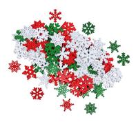 Healeved Wooden Snowflakes with Mixed Red, White, and Green Sturdy Wood Material 50pcs Snowflake Shapes for Crafting Christmas Decorations for DIY Winter Decor and Weddings