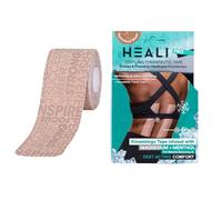 Heali Precut Kinesiology Tape Infused with Magnesium & Menthol - Roll - 20 Strips - 2" x 10" (5cm x 25cm) - Reduce Pain, Synthetic Silk, Latex Free, Last 4-7 Days - Nude Tape with Inspirational Words