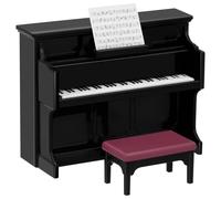 Healifty 1:12 Scale Mini Piano Set for Dollhouse, Miniature Upright Keyboard with Stool and Music Score, Retro Black Furniture Accessories for Micro Room Decor