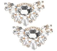 Healifty 1 Pair Pearl Flower Shoe Clips Lightweight Removable Shoe Buckles Decorative with Crystal and Metal for Women Suitable for Christmas and Anniversary Celebration