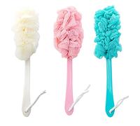 Healifty 1 Set/ 3Pcs Bath Shower Sponge Loofahs Back Scrubber Mesh Body Brush Pouf Shower Brush with Long Handle for Kids Adult Wet Dry Shower