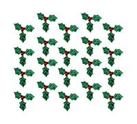Healifty 100pcs Christmas Holly Leaves Iron On Sew On Cloth Embroidered Patches Appliques Embroidery Needlecraft Sewing Party Tree Ornaments Decor 5cm