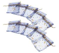 Healifty 100pcs Small Navy Blue Organza Drawstring Mesh Bags Sheer Jewelry Pouches with Gold and Silver Star Moon Print for Wedding Party Favor Packaging