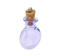 Healifty 10pc Glass Wish Bottles with Cork Tops Flat Round Vials for DIY Pendants Purple for Charms Wishing and Decoration for Crafting and