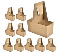 Healifty 10pcs Drink Takeout Holder 2 Holes Design with Handle Light Brown Paper Cup Holders for Drinks Sturdy Structure Simple Design Practical Takeout Carrier for Beverage and Juice