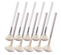 Healifty 10pcs Fan Makeup Brushes Set with Goat Hair, Small Size Highlighter and Acid Applicator Brushes for Facial Powder and Blush, Silver and Light Gold Colors for Professional