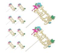 Healifty 10pcs Flamingo Cake Topper Birthday Tropical Party Decorations for Women Beach Theme Cake Topper Shark Decorations for Party Cupcake Birthday Flamingo Decors