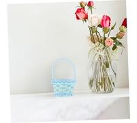 Healifty 10pcs Handmade Woven Flower Baskets with Handle Lightweight Plastic Craft Storage Bins for Party Favors Shower DIY Decoration Blue