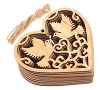 Healifty 10pcs Heart Wood Slices Love Birds Shaped Wooden Chip Hanging Wood Slices Wedding Decorations Ornaments with Strings