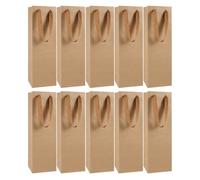 Healifty 10pcs Kraft Paper Red Wine Wrapping Bags Portable Wine Bottle Pouches with Handles 11x9x35cm for Packaging and Party Use