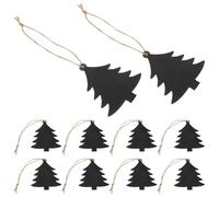 Healifty 10Pcs Mini Wooden Christmas Tree Shaped Chalkboard Labels with String, Double-Sided Small Hanging Blackboard Signs for Holiday Decorations and Message Tags