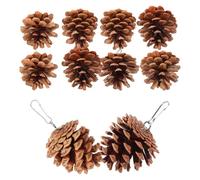 Healifty 10pcs Natural Pine Cone Bird Chewing with Ring Hooks 6cm for Parrot Cage Foraging and Nibbling Enrichment Pet Bird Accessories
