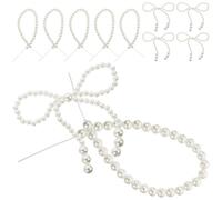 Healifty 10Pcs Pearl Bowknot and Heart Cake Decorations, DIY Pearl String Cupcake Toppers for Valentine’S Party, Wedding Dessert Table Ornaments