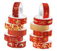 Healifty 12 Rolls Chinese Year Washi Tape for DIY Crafts Transparent Adhesive Decorative Tapes for Scrapbooking Journals Photo Albums Pastel Spring Festival Stickers