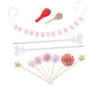 Healifty 12pcs Rose Gold Cake Decorations Happy Birthday Topper Glitter Stars Confetti Balloons Rose Gold Fans for Elegant Birthday