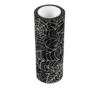 Healifty 15cm X 10 Yards Organza Spider Web Mesh Fabric Ribbon Black Silver Halloween Craft Decoration for DIY Wreaths and Party Supplies
