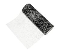 Healifty 15cm X 9.14m Organza Mesh Ribbon Black Silver Halloween Spider Web Fabric for Outdoor Decorations, Delicate Cobweb Gauze for Crafting, Wreath Making and Party Supplies