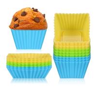 Healifty 18pcs Silicone Cupcake Baking Cups Set with Square and Rectangle Molds, Yellow Green Blue, Non-Stick Mini Muffin Liners for Oven and Air Fryer Baking Tools