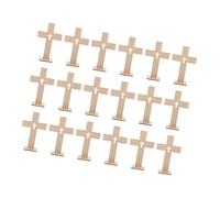 Healifty 18pcs Unfinished Wooden Crosses with Stable Base Small Tabletop Craft Ornaments for Easter Baptism Wedding Church Decor Versatile Religious Centerpieces