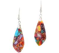 Healifty 1pair Colorful Teardrop Stone Dangle Earrings for Women Bohemian Statement Jewelry Summer Festival Wedding Party