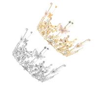 Healifty 2 Pcs Birthday Cake Crown Tiara Topper for Party Cake Decoration Alloy Material Assorted Colour for Photography and Celebration