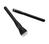 Healifty 2 Pcs Black Blush Brush Set with Double-layer Fiber and Wooden Handle, Lightweight Flat-head Makeup Brushes for Natural Powdery Transition and Blending in Makeup