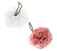 Healifty 2 Pcs Rose Flower Bath Shower Balls Mesh Pouf, Exfoliating Body Scrubber Sponges in Pink and Milk White, Soft Shower Loofahs for Gentle Skin Cleansing and Spa Bathing