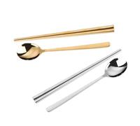 Healifty 2 Sets Stainless Steel Chopsticks and Spoon Hollow Lightweight Non-Slip Korean Style Cutlery with Deep Flat Spoons Reusable Flatware for Restaurant and Home Use