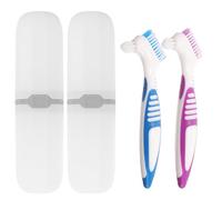 Healifty 2 Sets Travel Toothbrush Kit for Dentures with Double-Sided Fine Bristle Brush and Plastic Storage Case, Compact and Miniature Design for Convenient Portable Oral Care