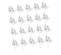 Healifty 20 Pcs Hollow Rose Pendant Stainless Steel DIY Jewelry Making Accessories for Necklace Bracelet Earrings Silver Charms Craft Supplies