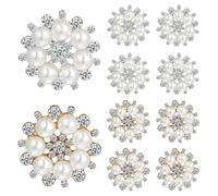 Healifty 20 Pcs Silver and Gold Flower Buttons with Rhinestone Pearls for DIY Hair Accessories Craft Embellishments for Clothes Headbands Hats Easy to Sew Decorative Pearls