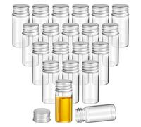 Healifty 20pcs Mini Glass Storage Bottles 10ml Tiny Containers with Screw on Aluminum Caps for Travel, Sample, Powder, and Cosmetic Refillable Use