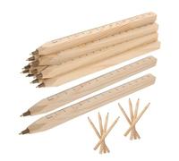 Healifty 20pcs Natural Biodegradable Solid Wood Black Ballpoint Pens with Printed Scale Ruler, Sturdy Wooden Signature Pens for Industrial Carpentry and Construction Marking