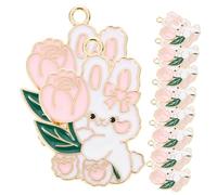 Healifty 20pcs Rabbit Pendants Keyring Charms DIY Jewelry Making Accessories Pink Alloy Cute Rabbit Design for Bracelets Necklaces Home Decor Craft Supplies