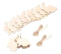 Healifty 20pcs Wooden Rabbit Hanging Pendants with Rope DIY Easter Ornaments Beige Wood Craft Decorations for House and Anniversary