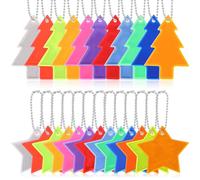 Healifty 24 Pcs Safety Reflective Pendants Star and Christmas Tree Shapes High-visibility Backpack Keychain Accessories for Night Running Cycling Party Decorations