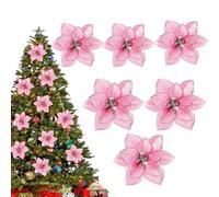Healifty 24pcs Christmas Glitter Poinsettia Flowers Artificial Wreath Flowers Artificial Xmas Flowers for Xmas Tree Ornaments Decor (Pink)