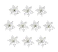 Healifty 24pcs Christmas Glitter Poinsettia Flowers Artificial Wreath Flowers Artificial Xmas Flowers for Christmas Tree Wreath Wedding Decorations (Silver)