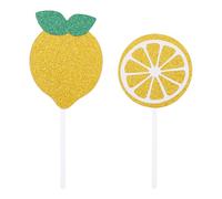 Healifty 24pcs Lemon Cake Toppers Party Decorations, 2 Designs X 12pcs Each, Non-edible Cake and Cupcake Inserts for Birthday, Shower, and Lemonade Stand Events