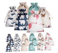 Healifty 24pcs Small Drawstring Fabric Bags Jute Pouches with Patterns Charming Cloth Storage Pouches for Jewelry Party Favors Wedding Travel and Packaging