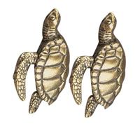 Healifty 2pcs Antique Brass Turtle Figurines Traditional Chinese Tortoise Statues Longevity Symbol Decorative Sculptures for Living Bedroom Office Garden Craft Ornaments