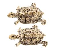 Healifty 2pcs Antique Brass Turtle Statue Vintage Feng Shui Tortoise Figurines for Home Decor Tea Table Ornament Lucky Sea Turtle Symbol of Prosperity and Longevity