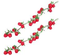 Healifty 2pcs Artificial Hanging Bell Pepper String Long with Leaves Realistic Fake Chili Vegetable Garland for Kitchen Wall Party Food Props Home Shop Supermarket Festive Decoration
