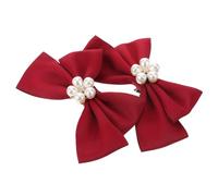 Healifty 2pcs Bow Shoe Clips Burgundy Pearl Satin Zinc Alloy Pair | Wedding Bridal Shoe Jewellery, Compact Lightweight Design, Versatile Wear for Graduation and Dance Parties