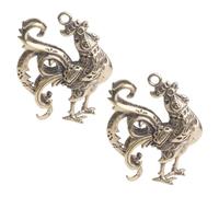 Healifty 2pcs Brass Rooster Pendants Compact Zodiac Hanging Decor DIY Keychain Charms Creative Ornaments for Handicraft Gifts