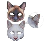 Healifty 2pcs Cat Masks Set for Halloween Costume Party, Digital Print Siamese White Cat Half Face Covers, Unisex Animal Face Covers for Dress-up Pretend Play