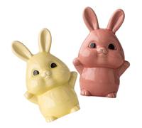 Healifty 2pcs Ceramic Rabbit Figurines Vintage Chinese Style Bunny Sculptures Home Decor Tabletop Ornaments for Living Office Restaurant Yellow and Pink