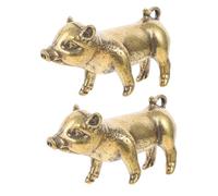Healifty 2PCS Chinese Feng Shui Brass Pig Keychain Pure Handmade Luck Charm Decorative Ornament for Travel and